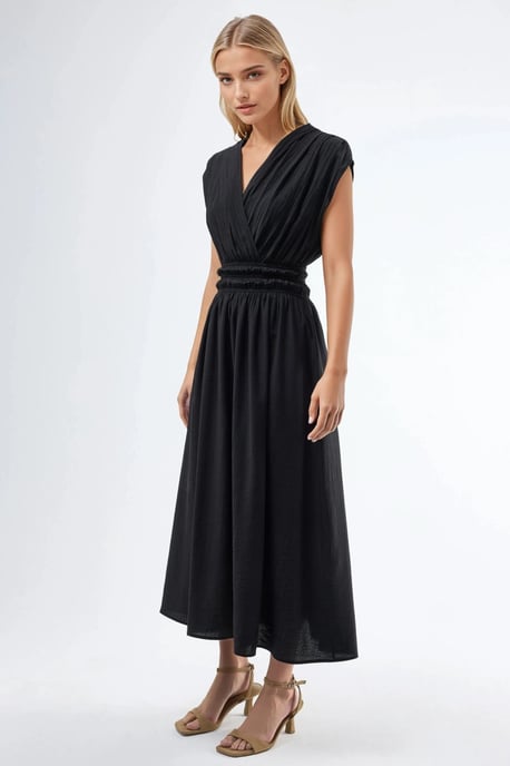 Strukturierte V-Ausschnitt-Midikleid - Image 4