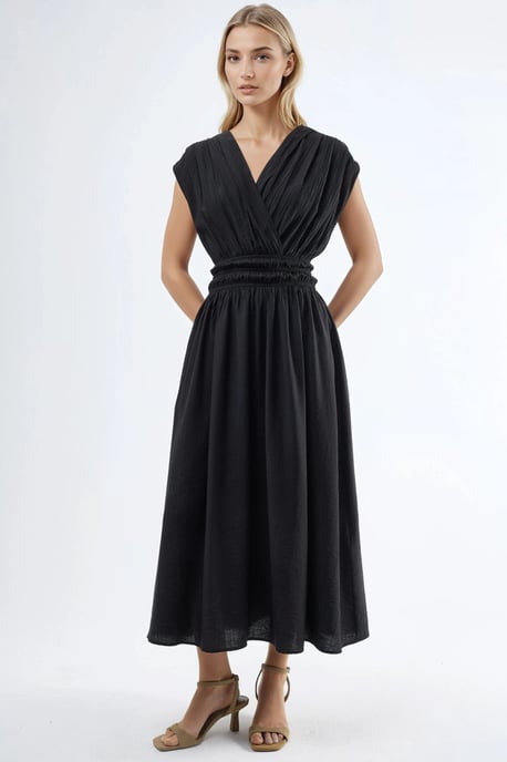Strukturierte V-Ausschnitt-Midikleid - Image 6