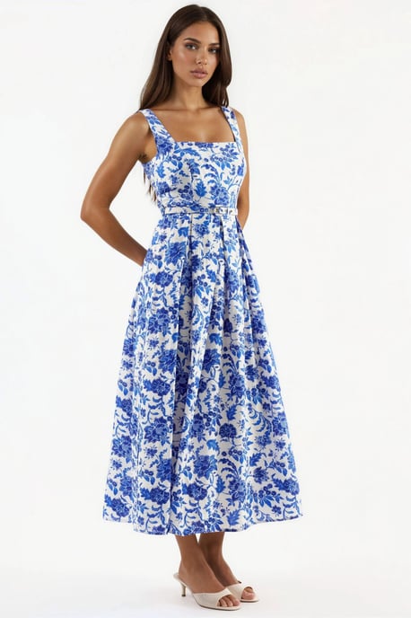 Floral Midi-Kleid mit quadratischem Kragen - Image 2