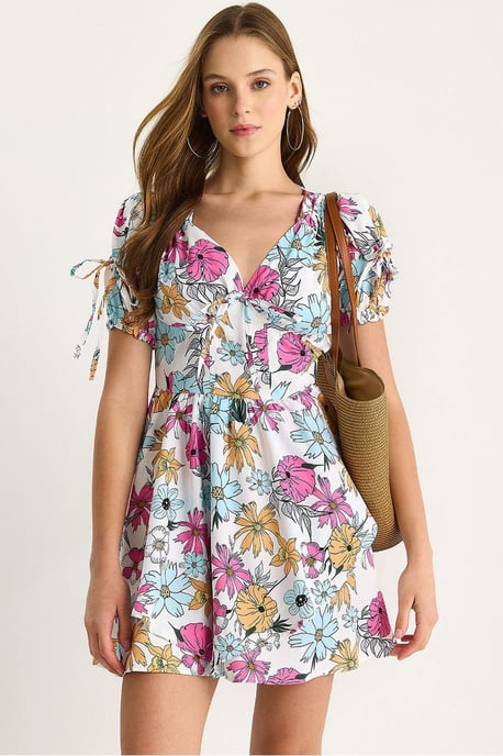 Bedrucktes V-Ausschnitt Cut-Out Midi-Kleid - Image 1
