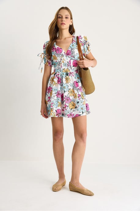 Bedrucktes V-Ausschnitt Cut-Out Midi-Kleid - Image 3