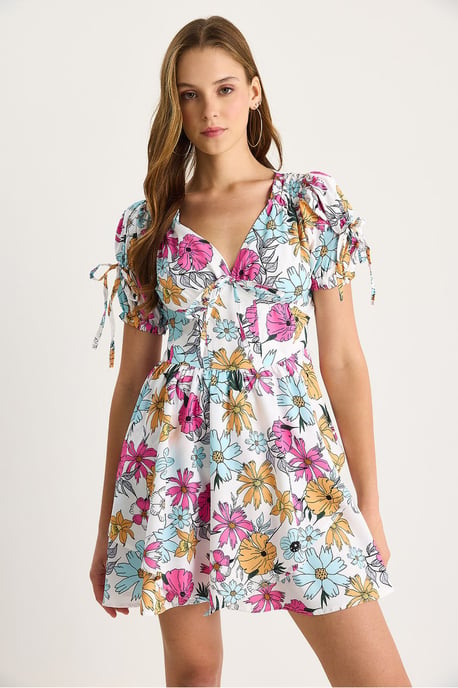 Bedrucktes V-Ausschnitt Cut-Out Midi-Kleid - Image 4