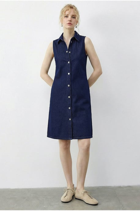 Bianco Lucci Mini-Jeanskleid mit Hemdkragen und Brusttasche - Marineblau - Image 3