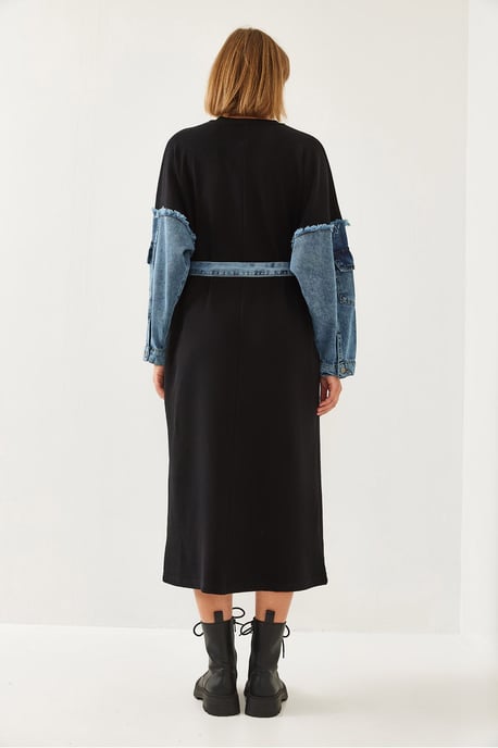 Strukturiertes Denim-Midi-Kleid mit Rundhalsausschnitt - Image 4