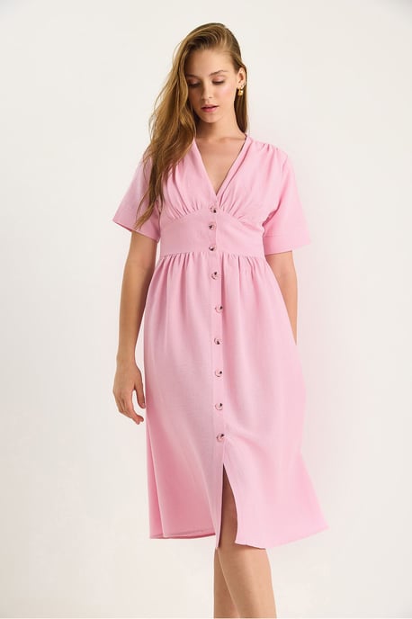 V-Ausschnitt Knopfmidihemdkleid - Image 2