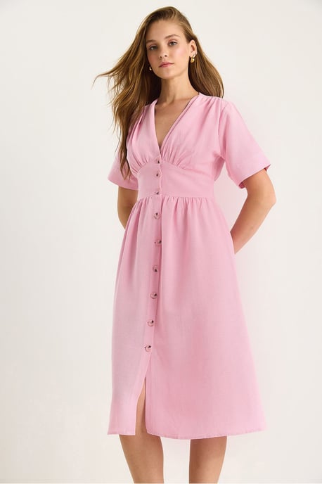 V-Ausschnitt Knopfmidihemdkleid - Image 3