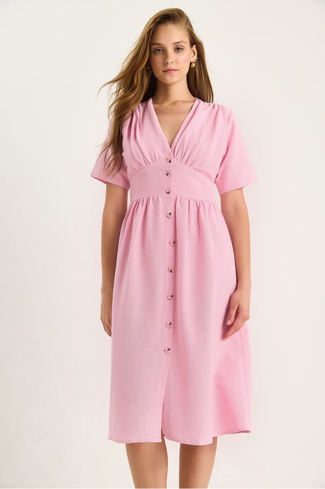V-Ausschnitt Knopfmidihemdkleid - Image 4