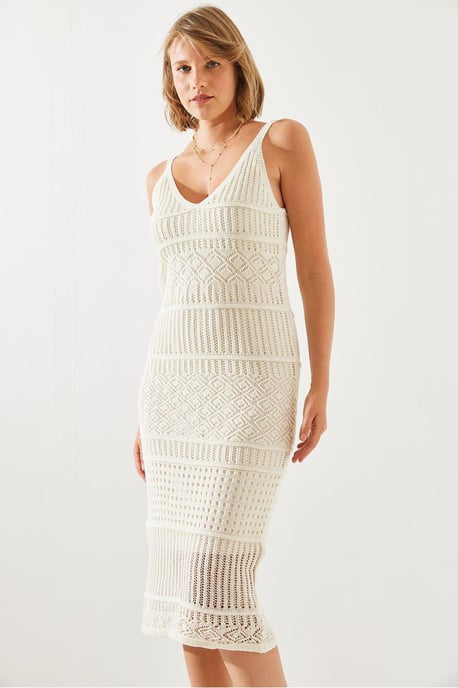 Strukturiertes V-Ausschnitt Midi Strickkleid - Image 2