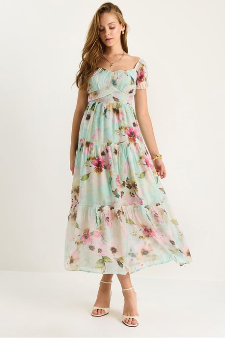 Midi-Kleid mit Herzkragen und floralem Druck - Image 1