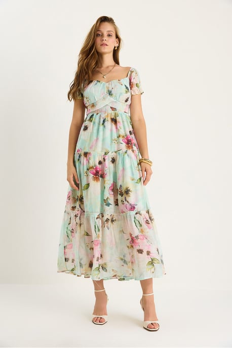 Midi-Kleid mit Herzkragen und floralem Druck - Image 2