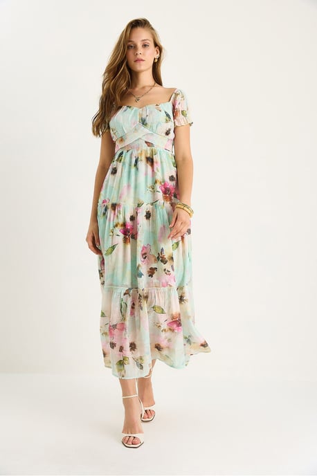 Midi-Kleid mit Herzkragen und floralem Druck - Image 3