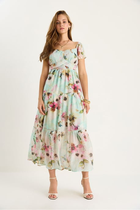 Midi-Kleid mit Herzkragen und floralem Druck - Image 4