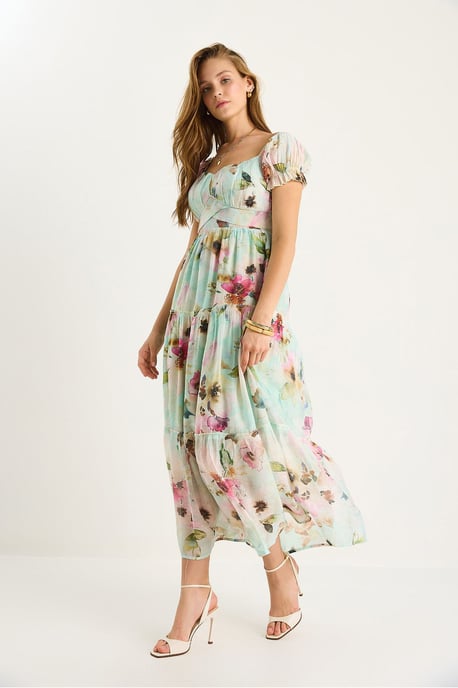 Midi-Kleid mit Herzkragen und floralem Druck - Image 5