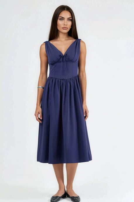 V-Ausschnitt Midi-Kleid mit Schleifendetail - Image 5