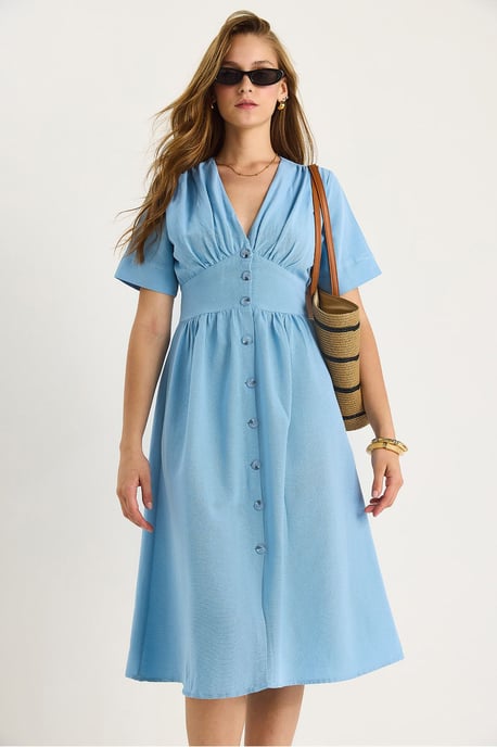 V-Ausschnitt Midi-Hemd-Kleid mit Knöpfen - Image 5