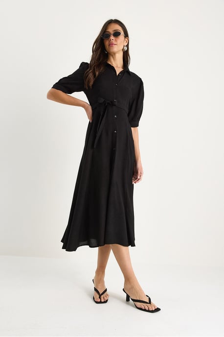 Knopfverschluss Midi-Kleid mit Hemdkragen - Image 2