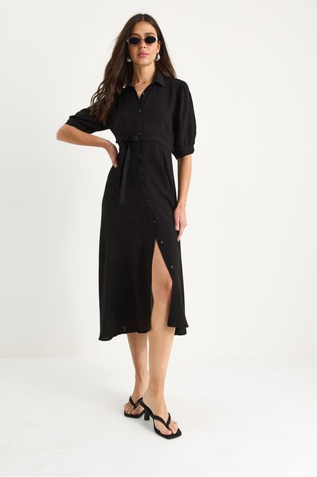 Knopfverschluss Midi-Kleid mit Hemdkragen - Image 3
