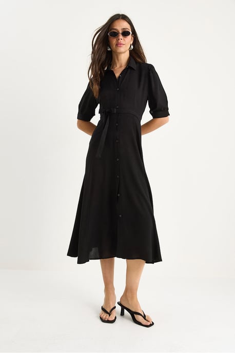 Knopfverschluss Midi-Kleid mit Hemdkragen - Image 4