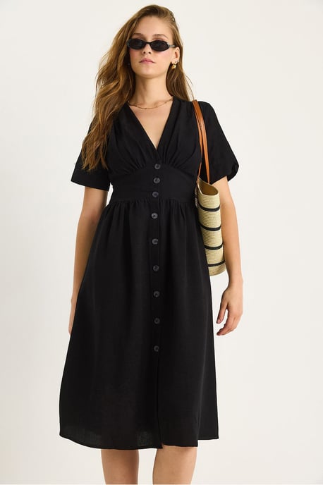 V-Ausschnitt Midi-Hemd-Kleid mit Knöpfen - Image 5