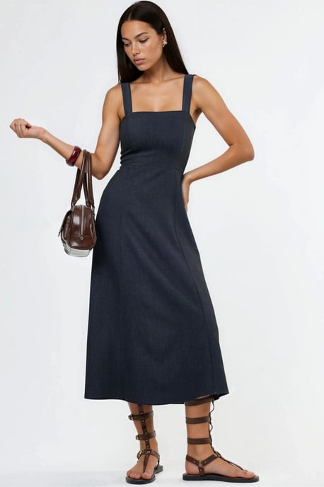 Kleid mit quadratischem Ausschnitt im A-Linien-Schnitt midi - Image 1