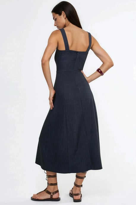 Kleid mit quadratischem Ausschnitt im A-Linien-Schnitt midi - Image 3
