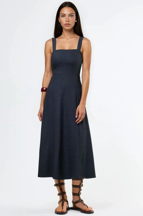 Kleid mit quadratischem Ausschnitt im A-Linien-Schnitt midi - Image 6