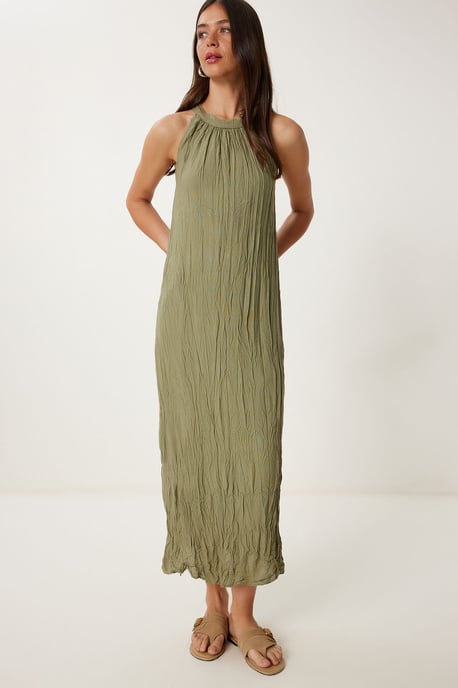 Texturiertes Midi-Kleid mit Halterneck-Kragen - Image 2