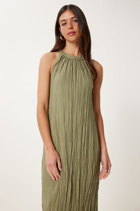 Texturiertes Midi-Kleid mit Halterneck-Kragen - Image 3