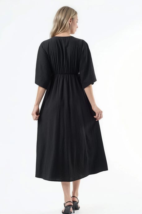 V-Ausschnitt Midikleid mit Wickeloptik und drei Viertelärmeln - Image 3
