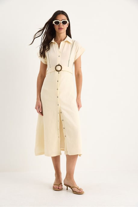 Strukturierte Baumwoll-Midi-Kleid mit Hemdkragen - Image 2