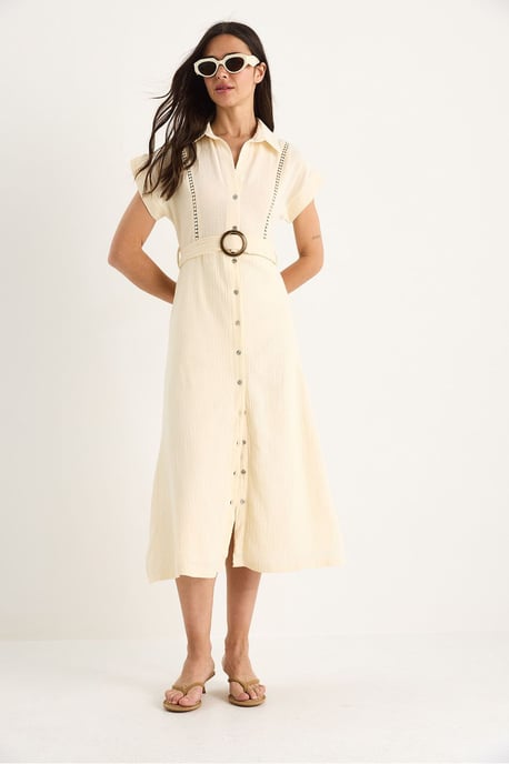 Strukturierte Baumwoll-Midi-Kleid mit Hemdkragen - Image 3