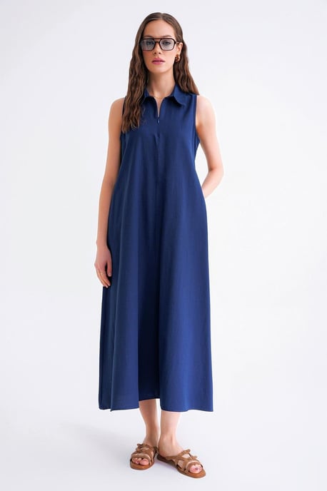 Reißverschluss-Fronthemdkragen-Midikleid - Image 1