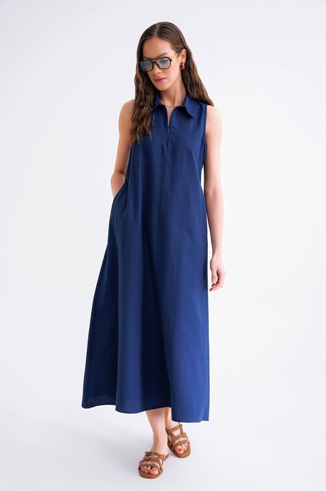 Reißverschluss-Fronthemdkragen-Midikleid - Image 2