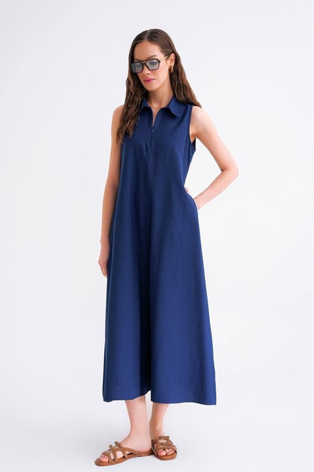 Reißverschluss-Fronthemdkragen-Midikleid - Image 3