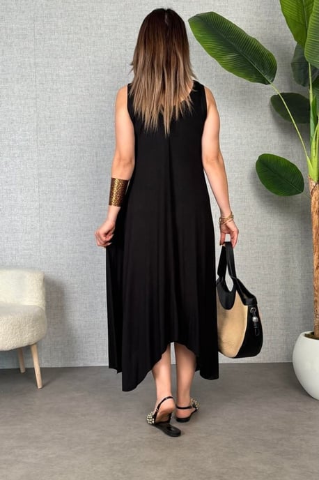 Asymmetrisches V-Ausschnitt ärmelloses Midi-Kleid - Image 2