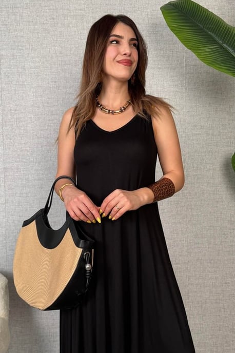 Asymmetrisches V-Ausschnitt ärmelloses Midi-Kleid - Image 3