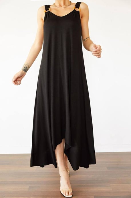 Asymmetrisches V-Ausschnitt ärmelloses Midi-Kleid - Image 4