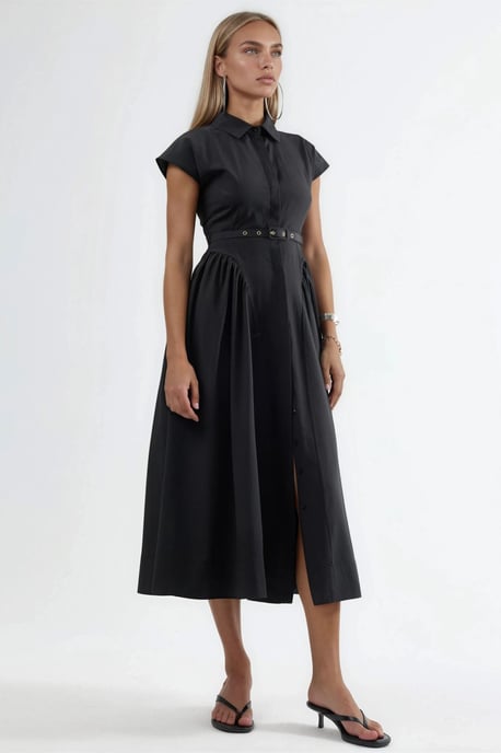 Midikleid mit Gürtel und Hemdkragen - Image 4