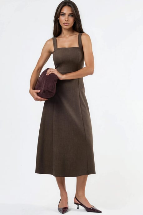 Kleid mit quadratischem Ausschnitt im A-Linien-Schnitt midi - Image 1