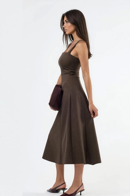 Kleid mit quadratischem Ausschnitt im A-Linien-Schnitt midi - Image 2