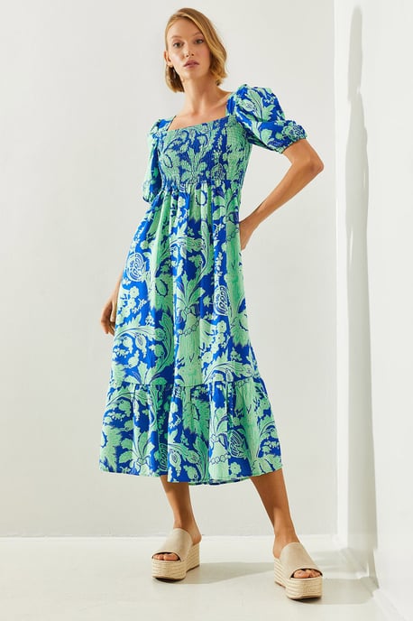 Rüschengeschnittenes Midikleid mit quadratischem Kragen - Image 1