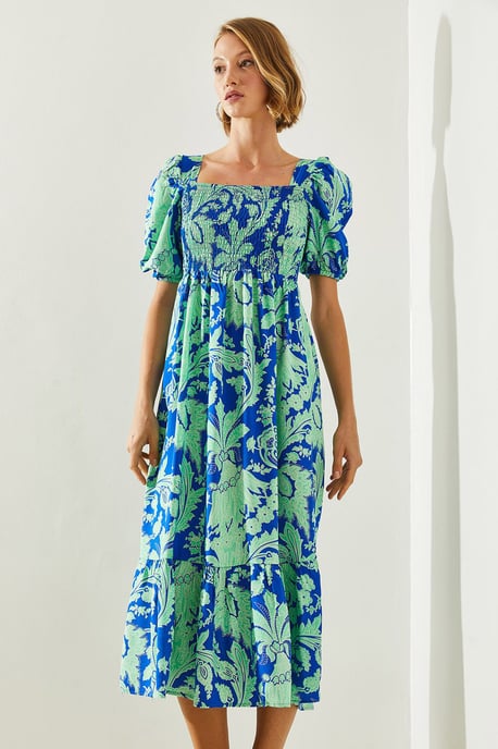 Rüschengeschnittenes Midikleid mit quadratischem Kragen - Image 2