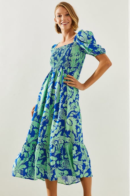 Rüschengeschnittenes Midikleid mit quadratischem Kragen - Image 3