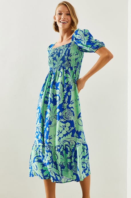 Rüschengeschnittenes Midikleid mit quadratischem Kragen - Image 4