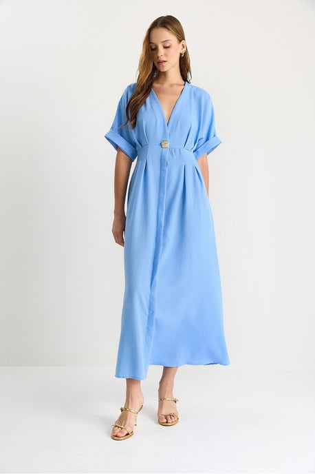 V-Ausschnitt Midi-Kleid mit Schlitz - Image 2