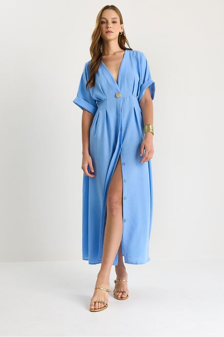 V-Ausschnitt Midi-Kleid mit Schlitz - Image 3