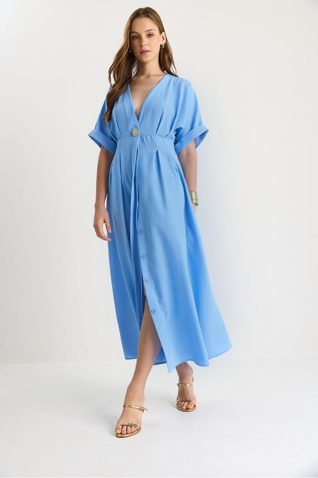 V-Ausschnitt Midi-Kleid mit Schlitz - Image 4