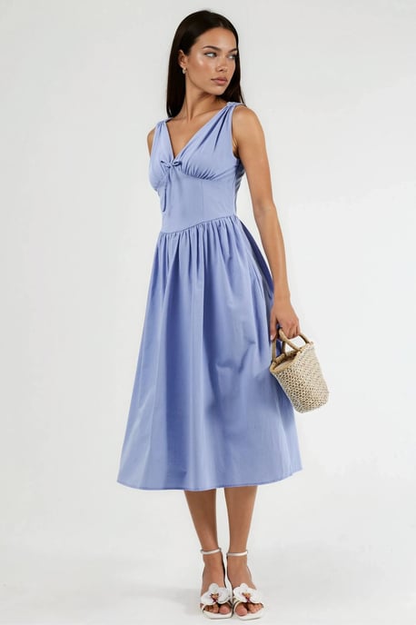 V-Ausschnitt Midi-Kleid mit Schleifen-Detail - Image 1