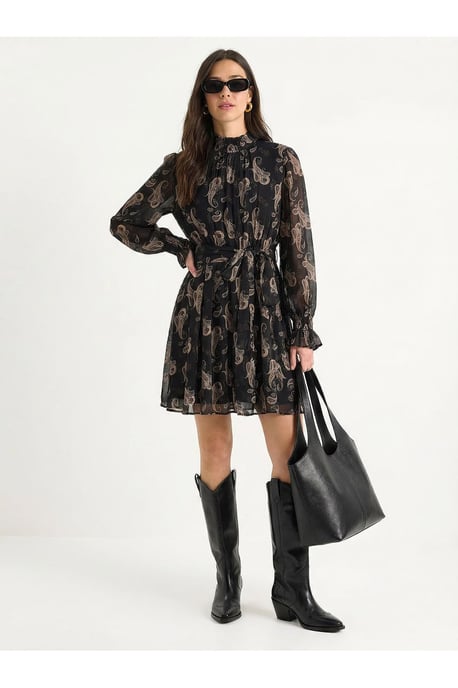 Kragenloses Mini-Kleid mit Paisley-Print und Gürtel - Image 2