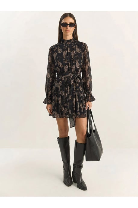 Kragenloses Mini-Kleid mit Paisley-Print und Gürtel - Image 4